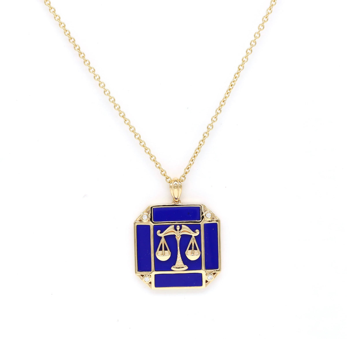 14K Gold Lapis & Diamond Libra Horoscope Square Pendant Necklace Pendant ALP-226Y-LIB.LP  - Abtin & Co.