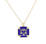 14K Gold Lapis & Diamond Libra Horoscope Square Pendant Necklace Pendant ALP-226Y-LIB.LP  - Abtin & Co.