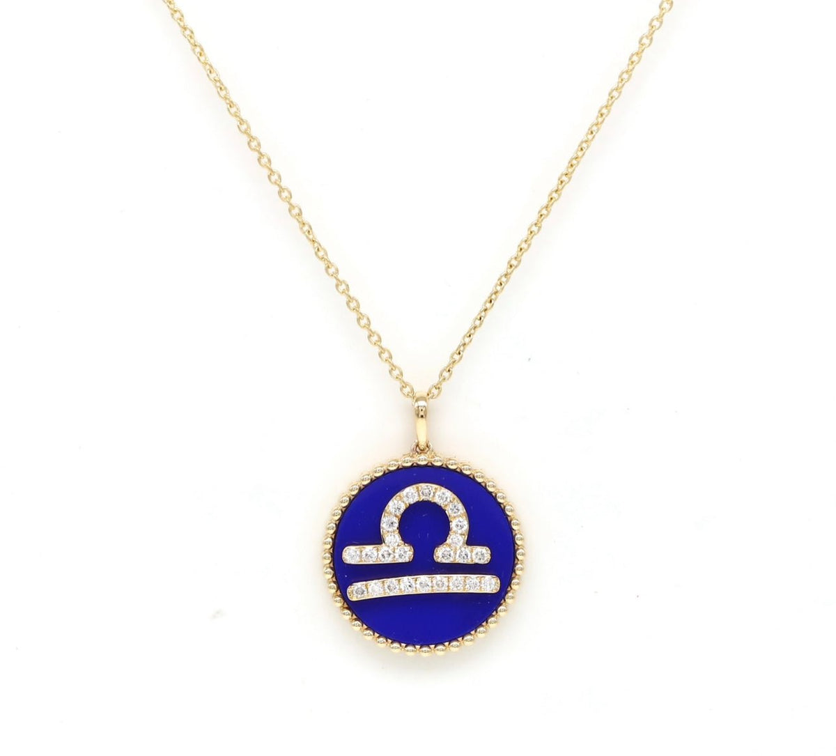 14K Gold Lapis & Diamond Libra Zodiac Medallion Medallion ALP-227Y-LIB.LP  - Abtin & Co.