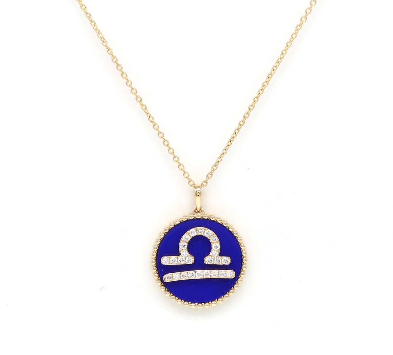 14K Gold Lapis & Diamond Libra Zodiac Medallion Medallion ALP-227Y-LIB.LP  - Abtin & Co.