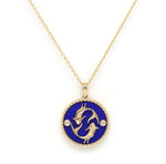 14K Gold Lapis & Diamond Pisces Horoscope Medallion Medallion ALP-225Y-PIS.LP  - Abtin & Co.