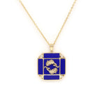14K Gold Lapis & Diamond Pisces Horoscope Square Pendant Necklace Pendant ALP-226Y-PSI.ON  - Abtin & Co.