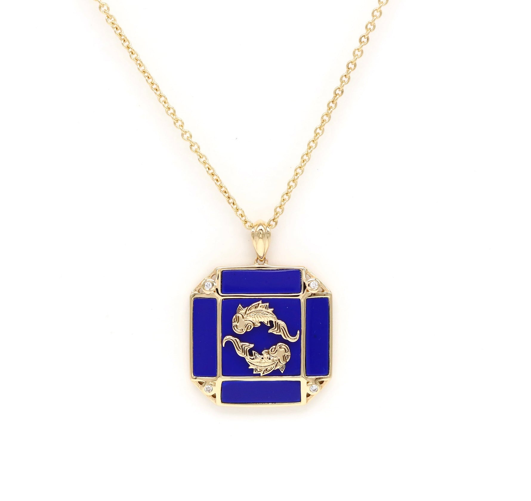 14K Gold Lapis & Diamond Pisces Horoscope Square Pendant Necklace Pendant ALP-226Y-PSI.ON  - Abtin & Co.