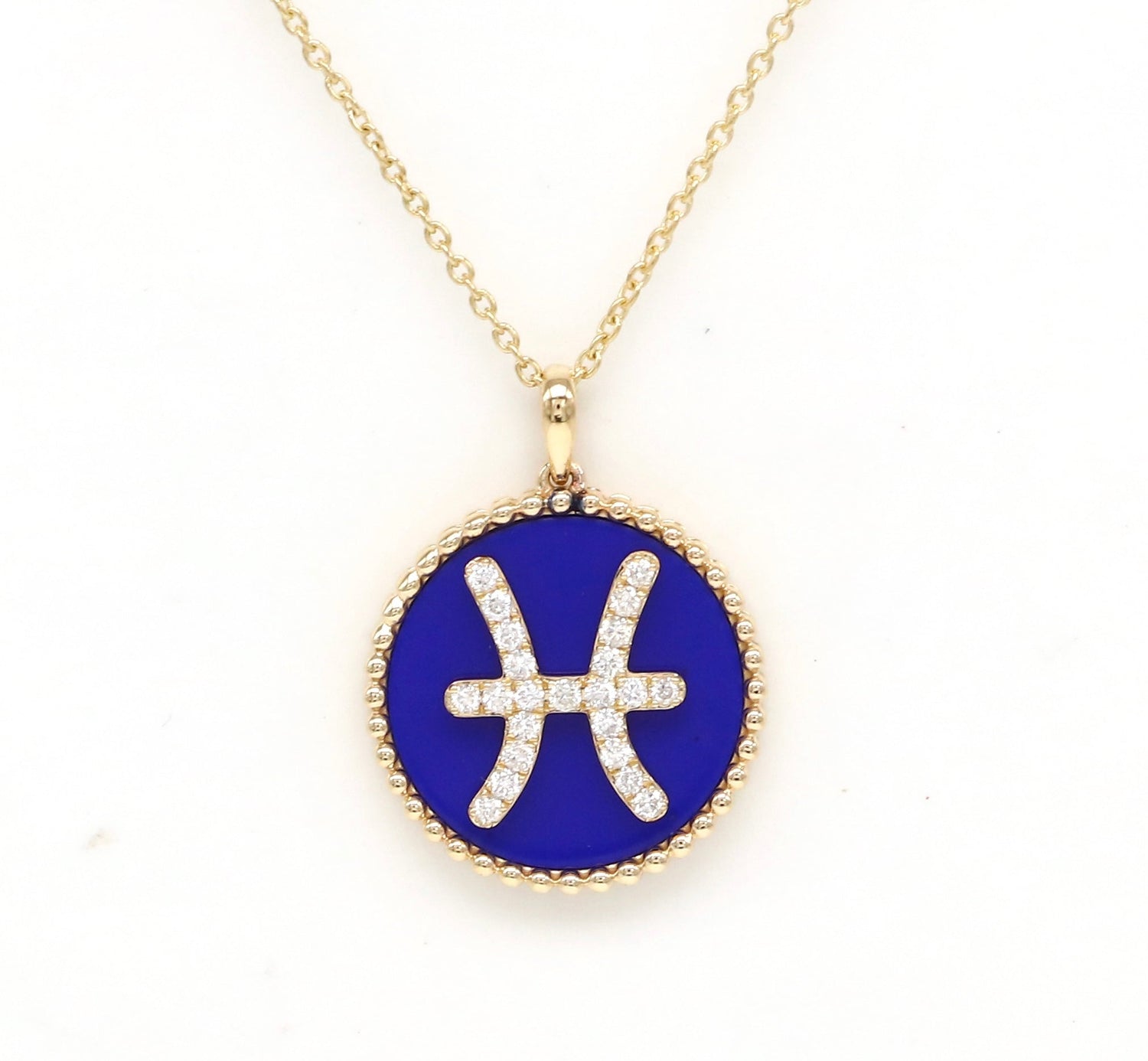 14K Gold Lapis & Diamond Pisces Zodiac Medallion Medallion ALP-227Y-PIS.LP  - Abtin & Co.