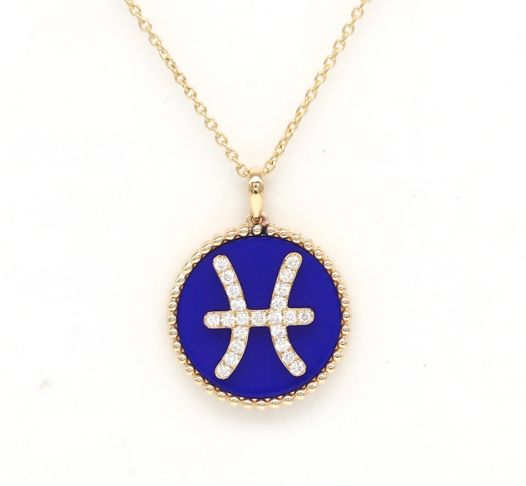 14K Gold Lapis & Diamond Pisces Zodiac Medallion Medallion ALP-227Y-PIS.LP  - Abtin & Co.