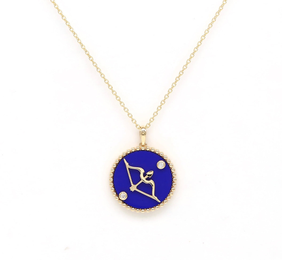 14K Gold Lapis & Diamond Sagittarius Horoscope Medallion Medallion ALP-225Y-SAG.LP  - Abtin & Co.