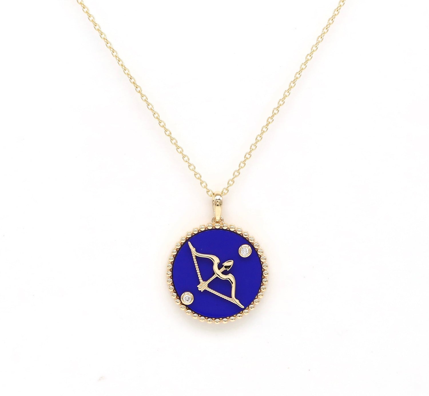 14K Gold Lapis & Diamond Sagittarius Horoscope Medallion Medallion ALP-225Y-SAG.LP  - Abtin & Co.