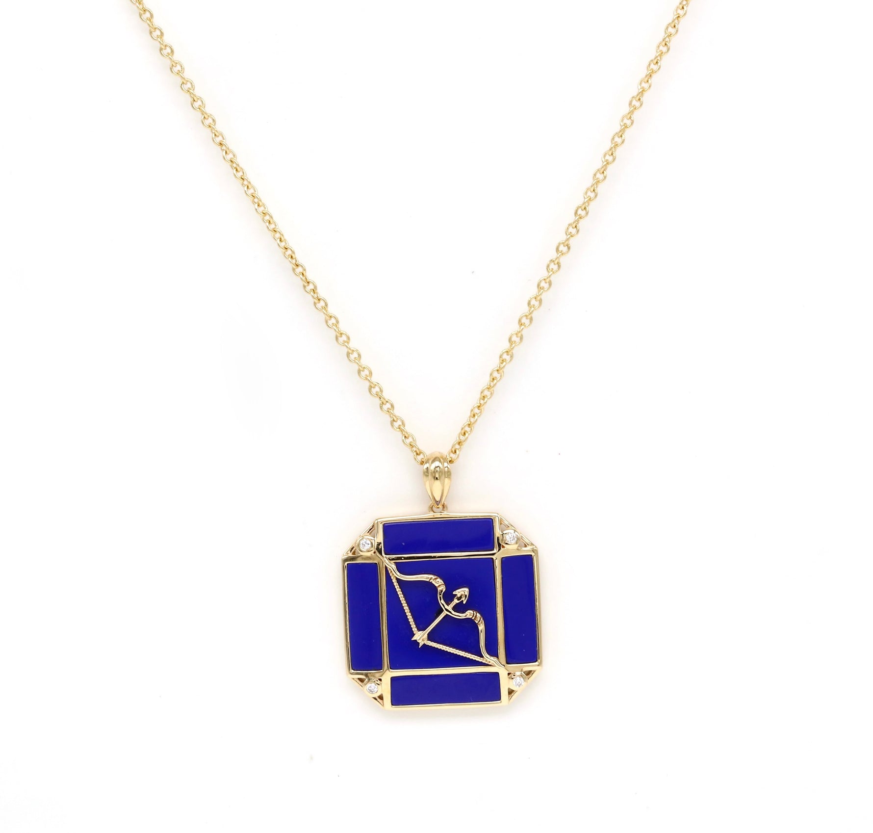 14K Gold Lapis & Diamond Sagittarius Horoscope Square Pendant Necklace Pendant ALP-226Y-SAG.LP  - Abtin & Co.