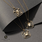 14K Gold Lapis & Diamond Sagittarius Horoscope Square Pendant Necklace Pendant ALP-226Y-SAG.LP  - Abtin & Co.