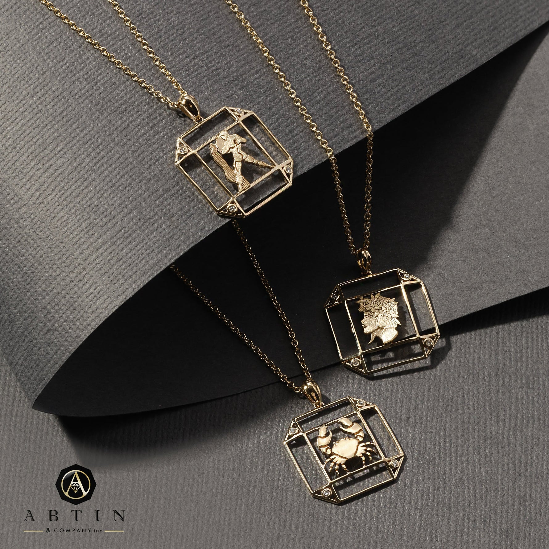 14K Gold Lapis & Diamond Sagittarius Horoscope Square Pendant Necklace Pendant ALP-226Y-SAG.LP  - Abtin & Co.