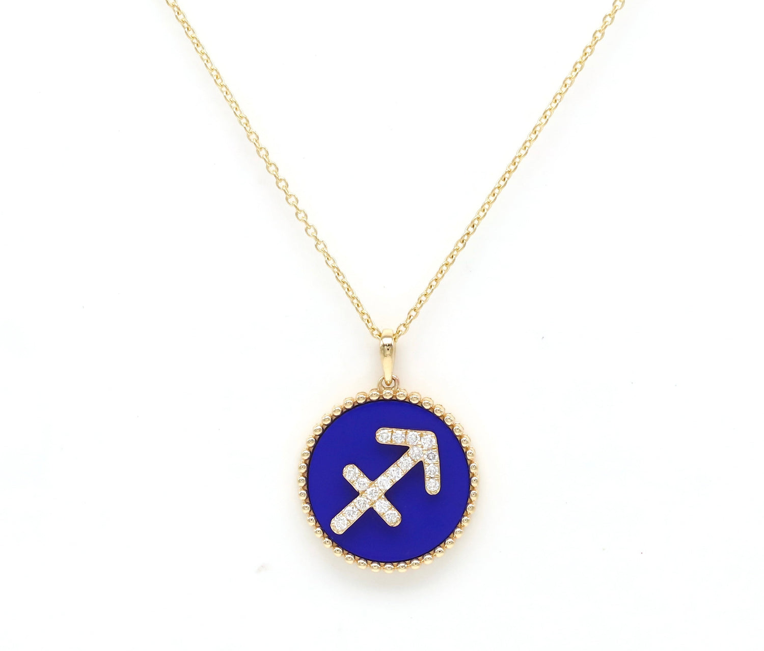 14K Gold Lapis & Diamond Sagittarius Zodiac Medallion Medallion ALP-227Y-SAG.LP  - Abtin & Co.