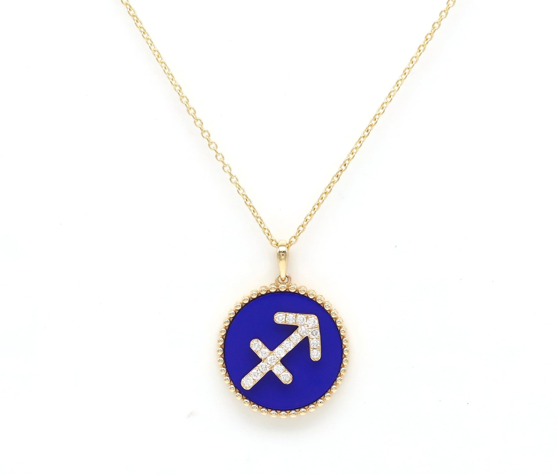14K Gold Lapis & Diamond Sagittarius Zodiac Medallion Medallion ALP-227Y-SAG.LP  - Abtin & Co.