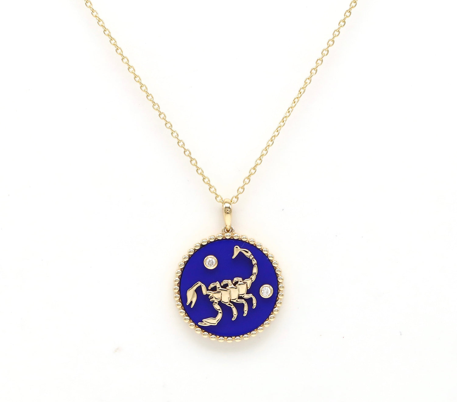 14K Gold Lapis & Diamond Scorpio Horoscope Medallion Medallion ALP-225Y-SCO.LP  - Abtin & Co.