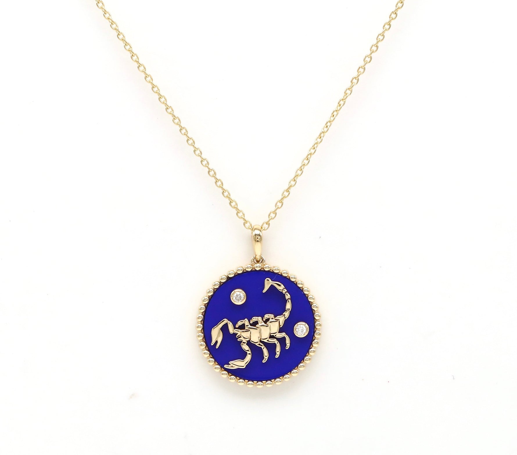 14K Gold Lapis & Diamond Scorpio Horoscope Medallion Medallion ALP-225Y-SCO.LP  - Abtin & Co.
