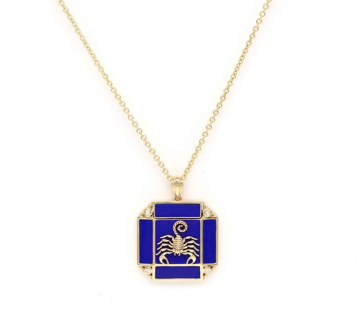 14K Gold Lapis & Diamond Scorpio Horoscope Square Pendant Necklace Pendant ALP-226Y-SCO.LP  - Abtin & Co.