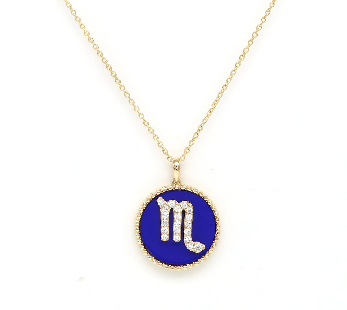 14K Gold Lapis & Diamond Scorpio Zodiac Medallion Medallion ALP-227Y-SCO.LP  - Abtin & Co.