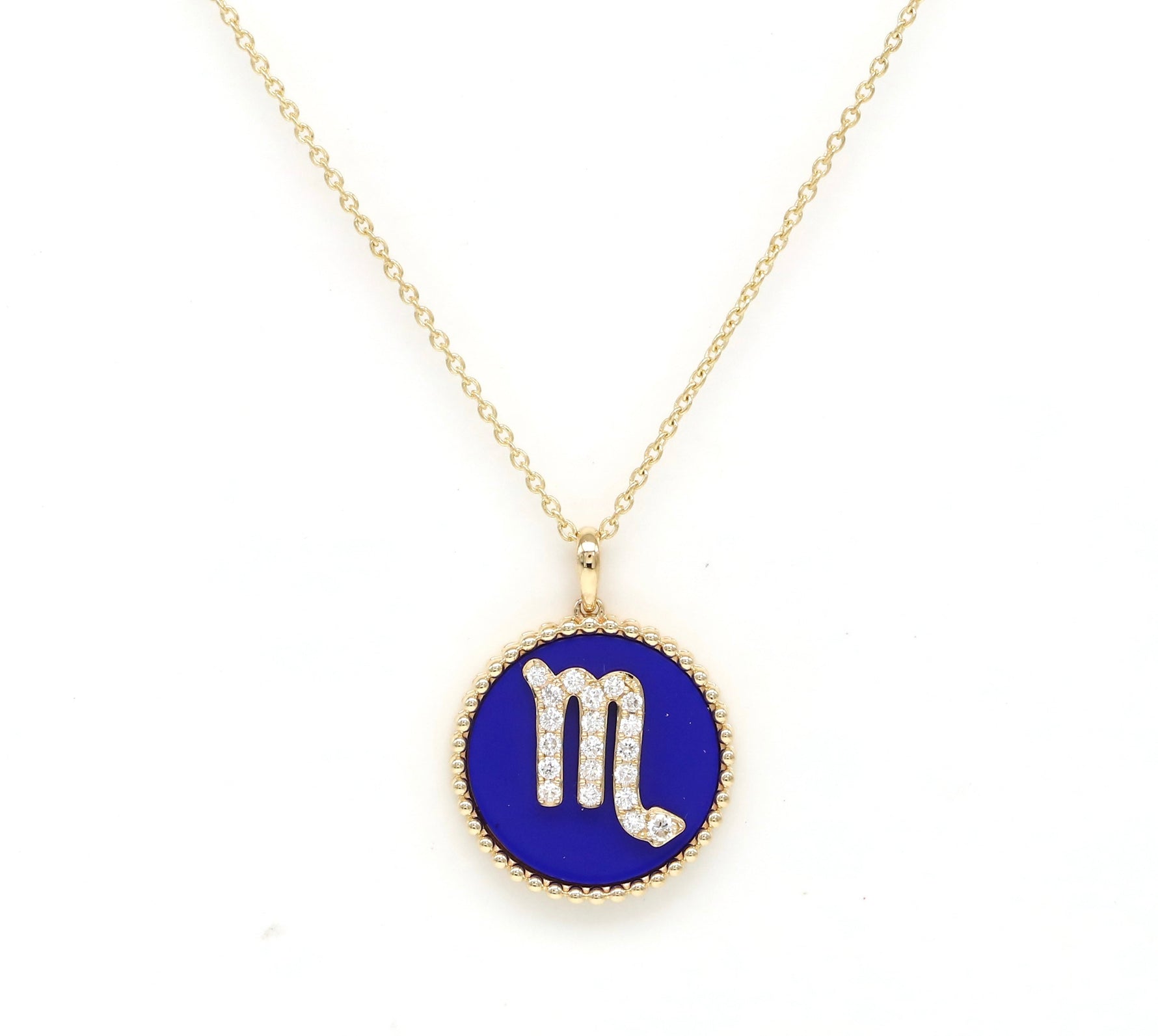 14K Gold Lapis & Diamond Scorpio Zodiac Medallion Medallion ALP-227Y-SCO.LP  - Abtin & Co.