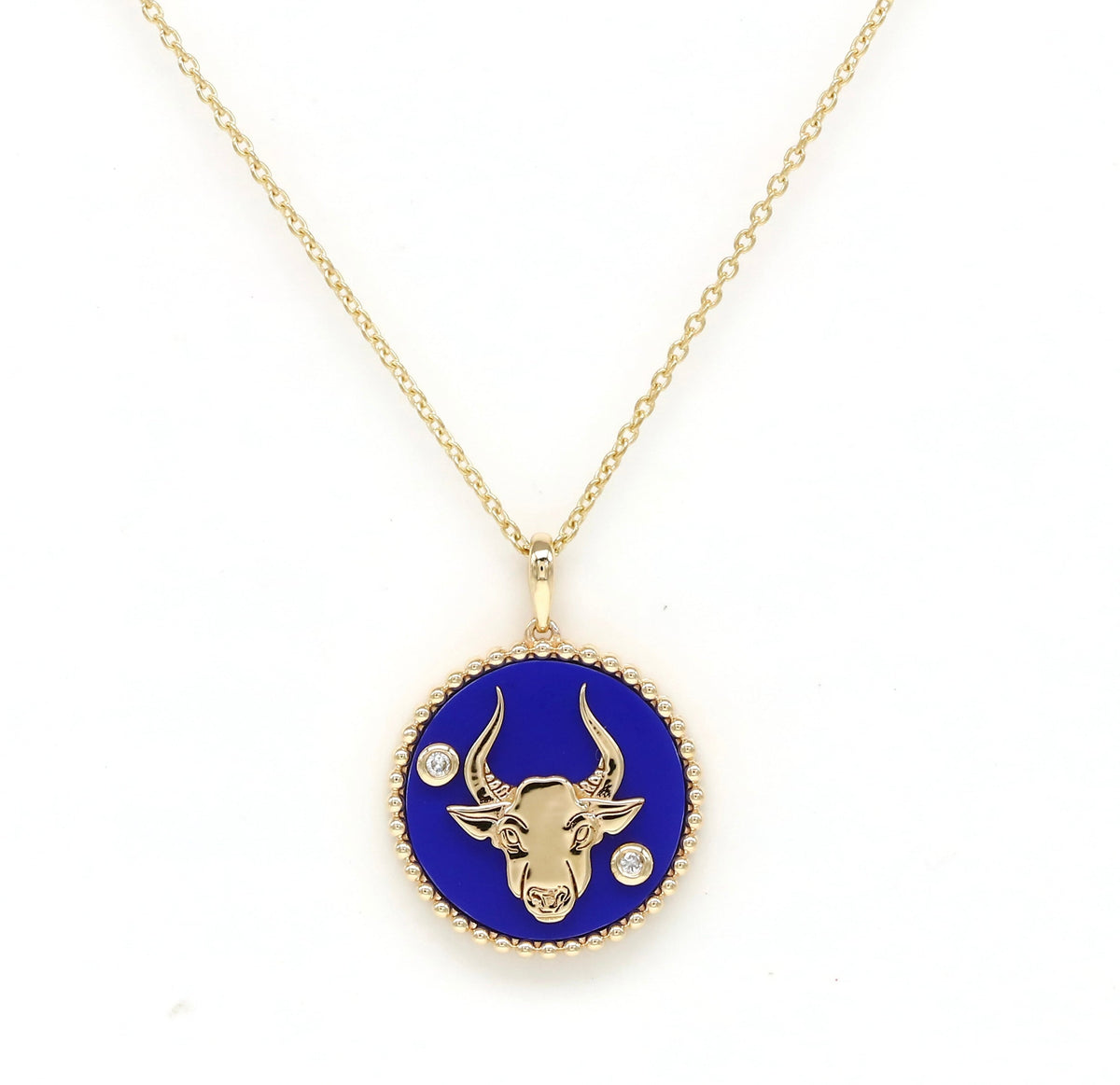14K Gold Lapis & Diamond Taurus Horoscope Medallion Medallion ALP-226Y-TAU.ON  - Abtin & Co.