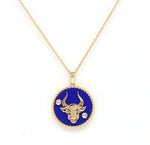 14K Gold Lapis & Diamond Taurus Horoscope Medallion Medallion ALP-226Y-TAU.ON  - Abtin & Co.