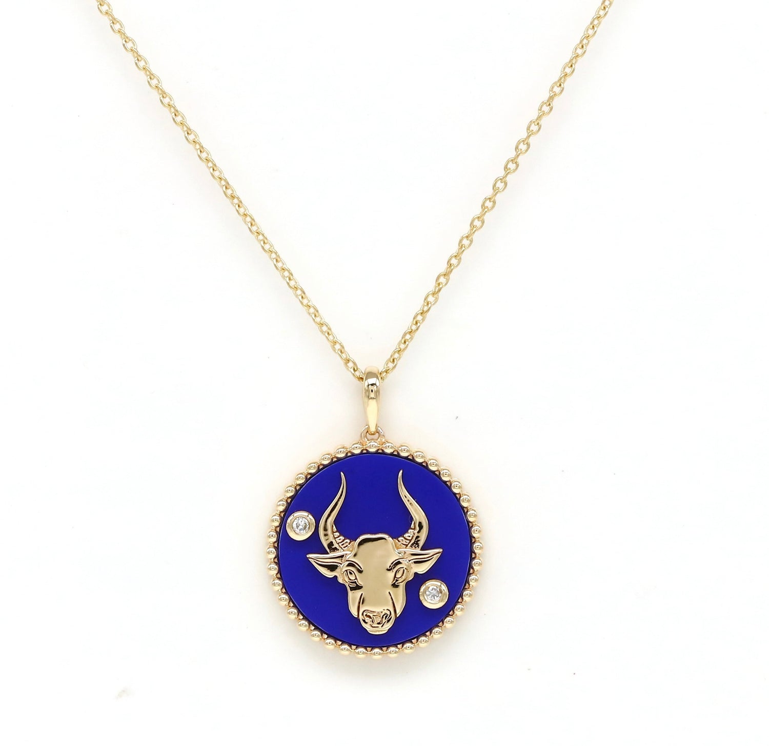 14K Gold Lapis & Diamond Taurus Horoscope Medallion Medallion ALP-226Y-TAU.ON  - Abtin & Co.