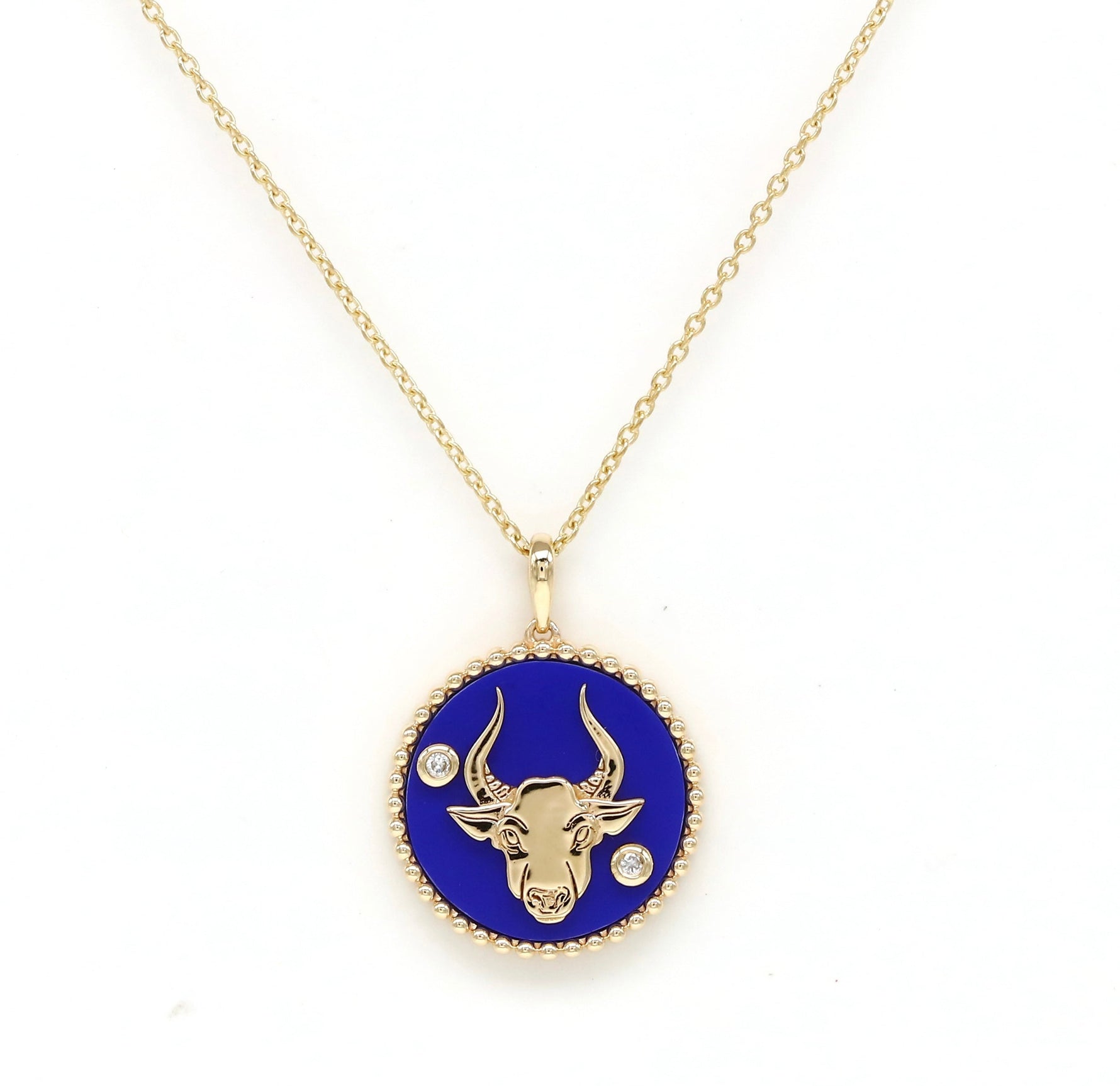 14K Gold Lapis & Diamond Taurus Horoscope Medallion Medallion ALP-226Y-TAU.ON  - Abtin & Co.