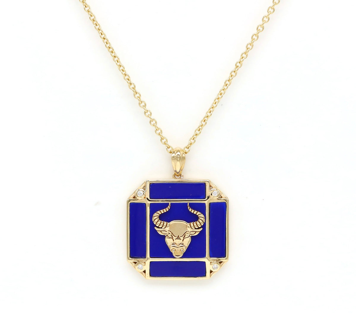 14K Gold Lapis & Diamond Taurus Horoscope Square Pendant Necklace Pendant ALP-226Y-TAU.LP  - Abtin & Co.