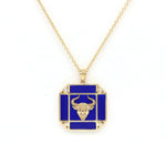 14K Gold Lapis & Diamond Taurus Horoscope Square Pendant Necklace Pendant ALP-226Y-TAU.LP  - Abtin & Co.
