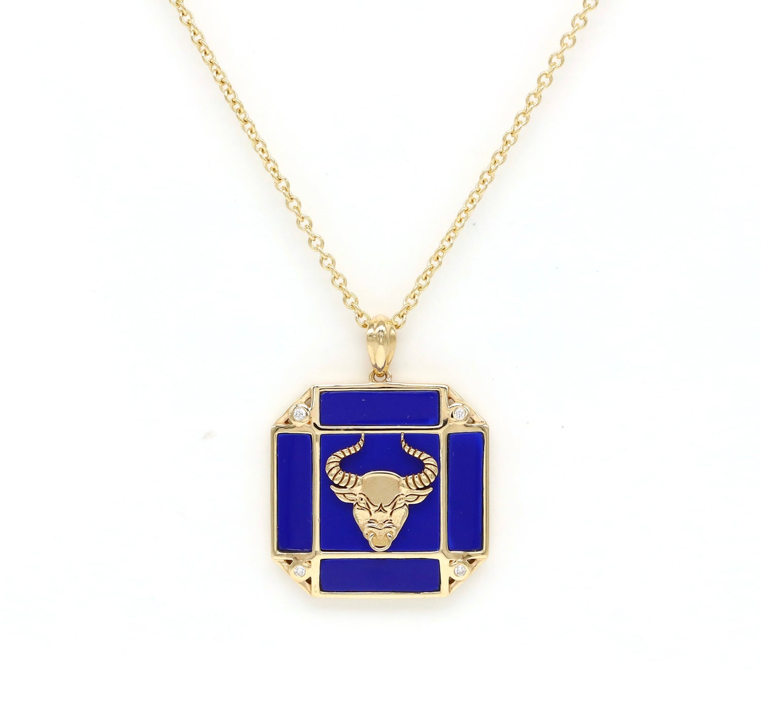 14K Gold Lapis & Diamond Taurus Horoscope Square Pendant Necklace Pendant ALP-226Y-TAU.LP  - Abtin & Co.