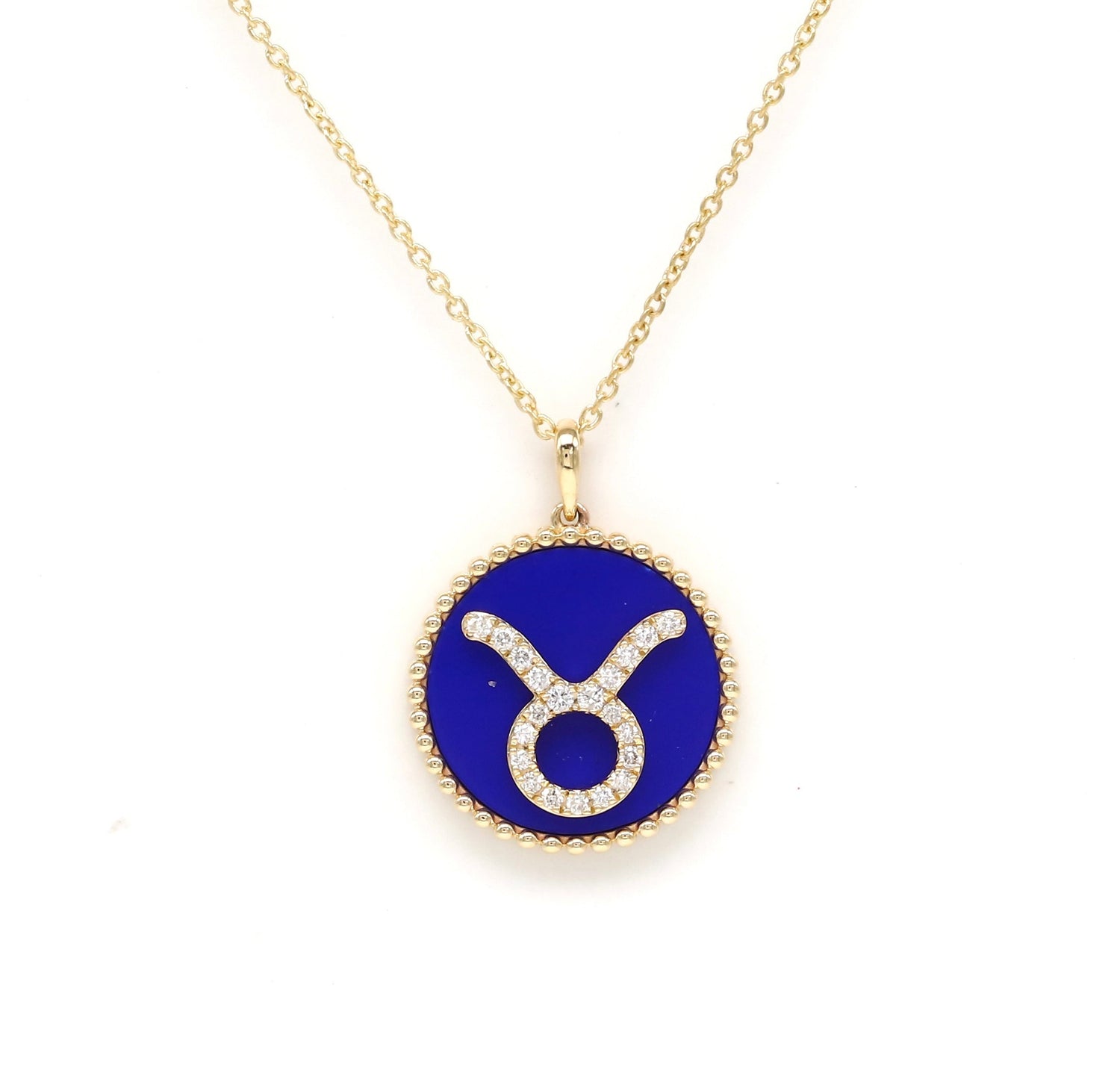 14K Gold Lapis & Diamond Taurus Zodiac Medallion Medallion   - Abtin & Co.