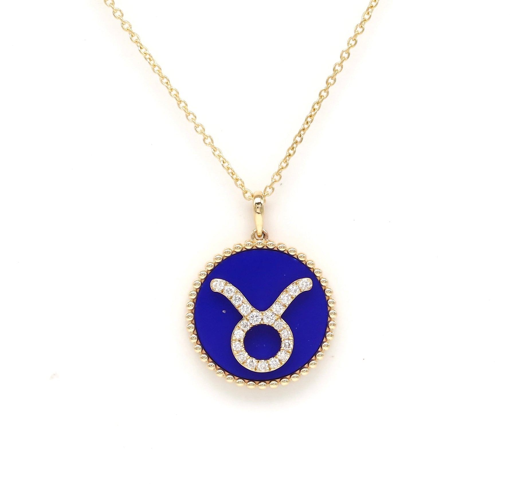 14K Gold Lapis & Diamond Taurus Zodiac Medallion Medallion   - Abtin & Co.