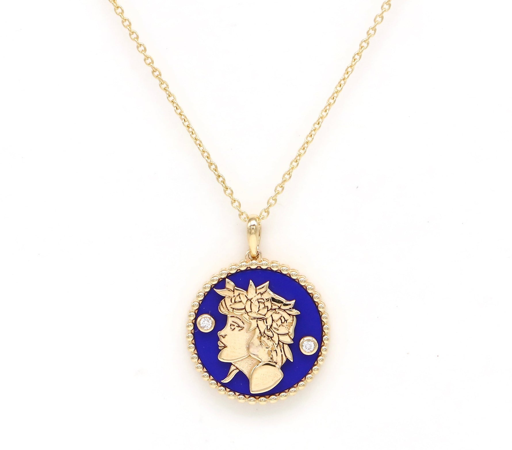 14K Gold Lapis & Diamond Virgo Horoscope Medallion Medallion ALP-225Y.V1-VIR.LP  - Abtin & Co.