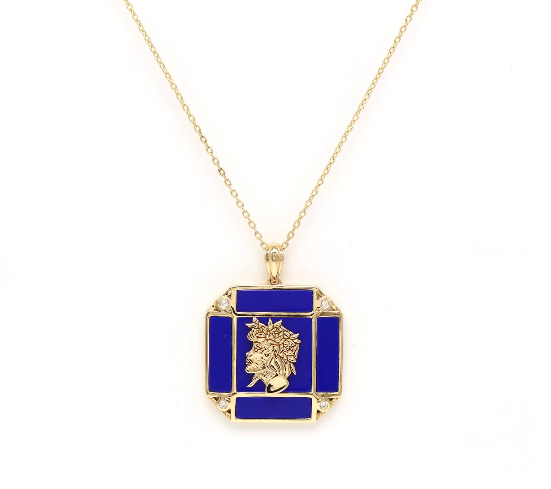 14K Gold Lapis & Diamond Virgo Horoscope Square Pendant Necklace Pendant ALP-226V1-VIR.LP  - Abtin & Co.