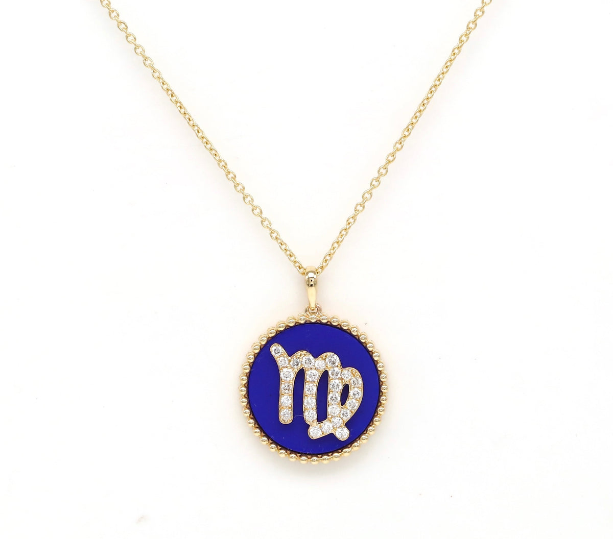 14K Gold Lapis & Diamond Virgo Zodiac Medallion Medallion ALP-227Y-VIR.LP  - Abtin & Co.