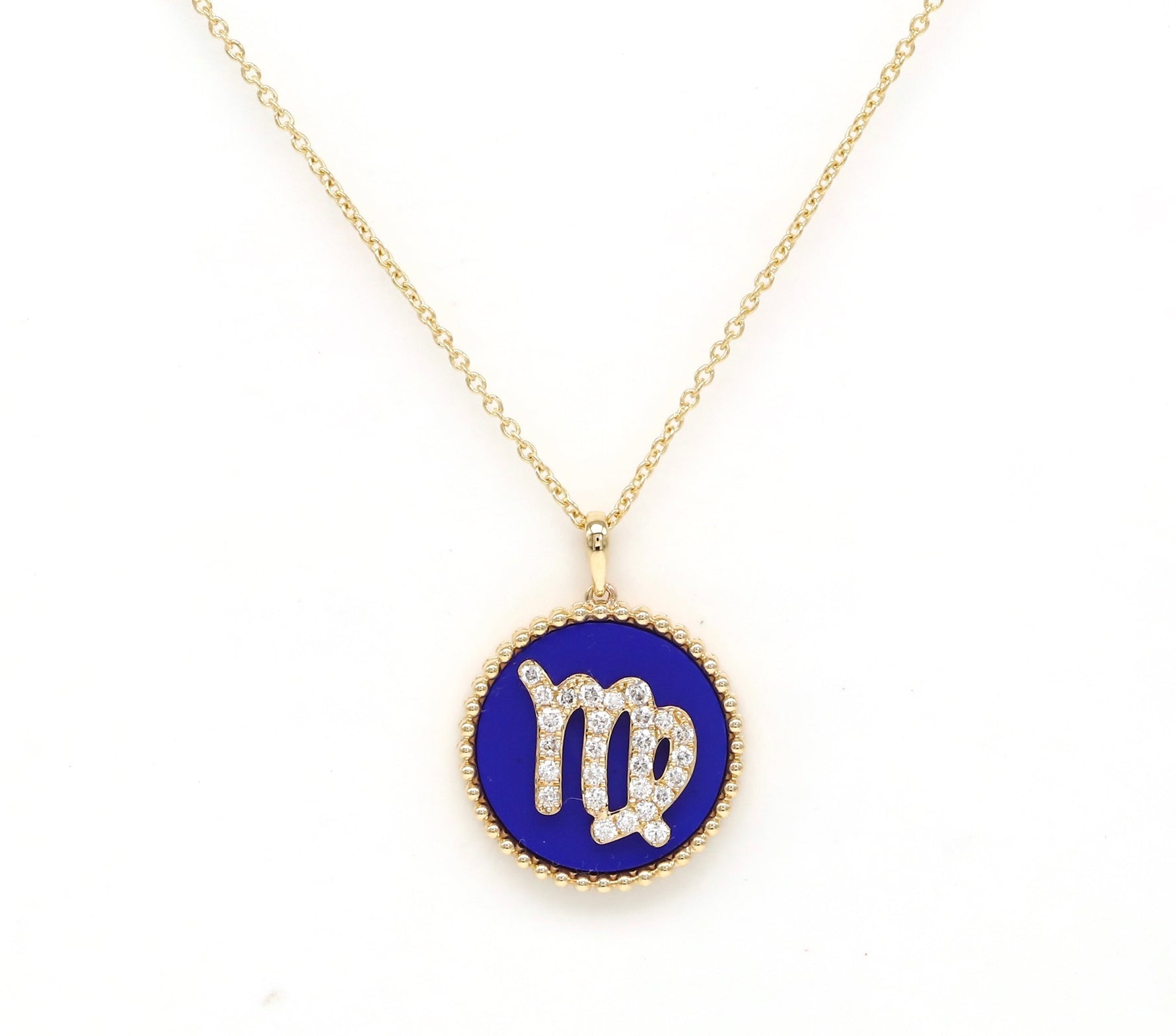 14K Gold Lapis & Diamond Virgo Zodiac Medallion Medallion ALP-227Y-VIR.LP  - Abtin & Co.