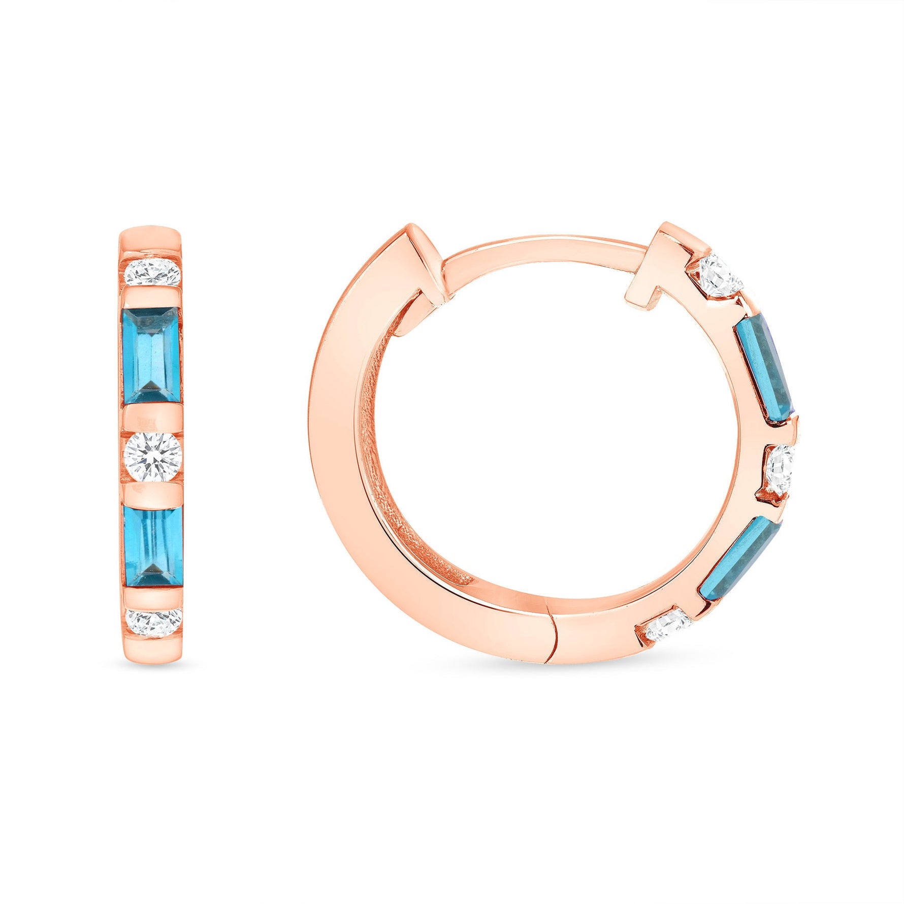 14K Gold London Blue Topaz & Diamond Huggie Earrings Earring ABE-110/2-LBD-3  - Abtin & Co.