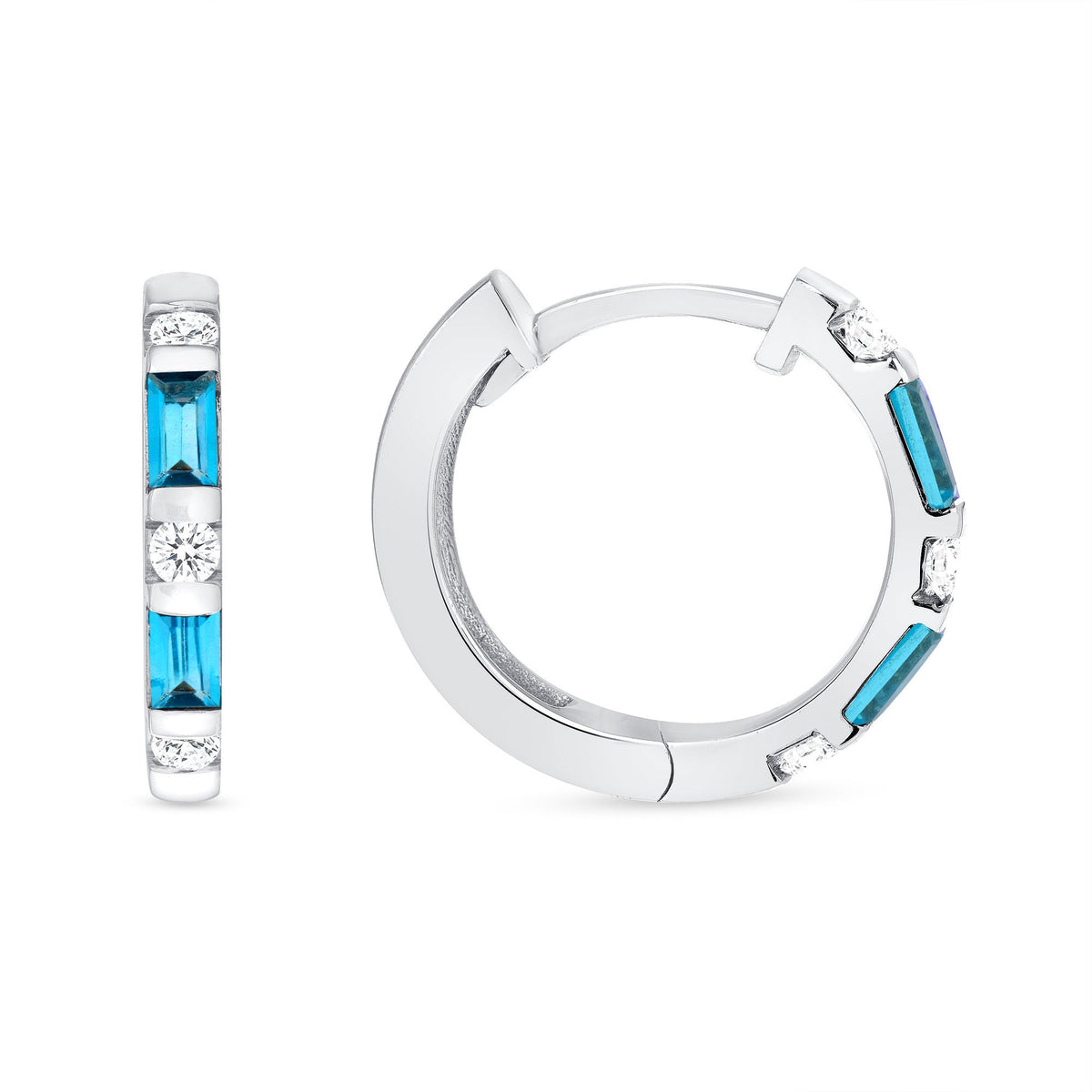 14K Gold London Blue Topaz & Diamond Huggie Earrings Earring ABE-110/2-LBD  - Abtin & Co.