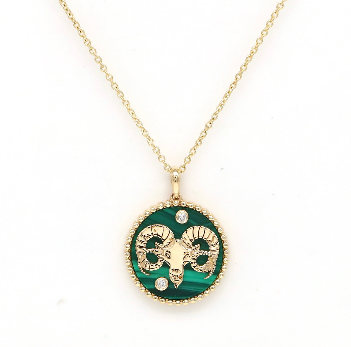 14K Gold Malachite & Diamond Aries Horoscope Medallion Medallion ALP-225Y-ARI.ML  - Abtin & Co.