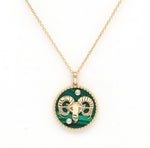 14K Gold Malachite & Diamond Aries Horoscope Medallion Medallion ALP-225Y-ARI.ML  - Abtin & Co.