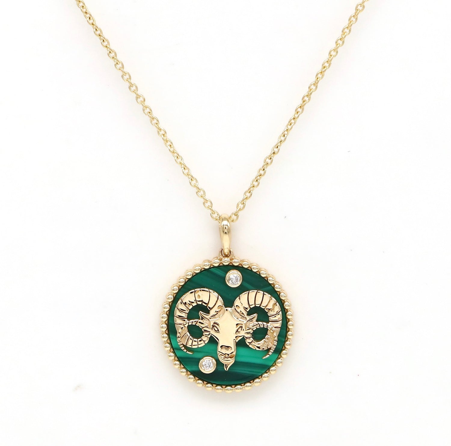 14K Gold Malachite & Diamond Aries Horoscope Medallion Medallion ALP-225Y-ARI.ML  - Abtin & Co.