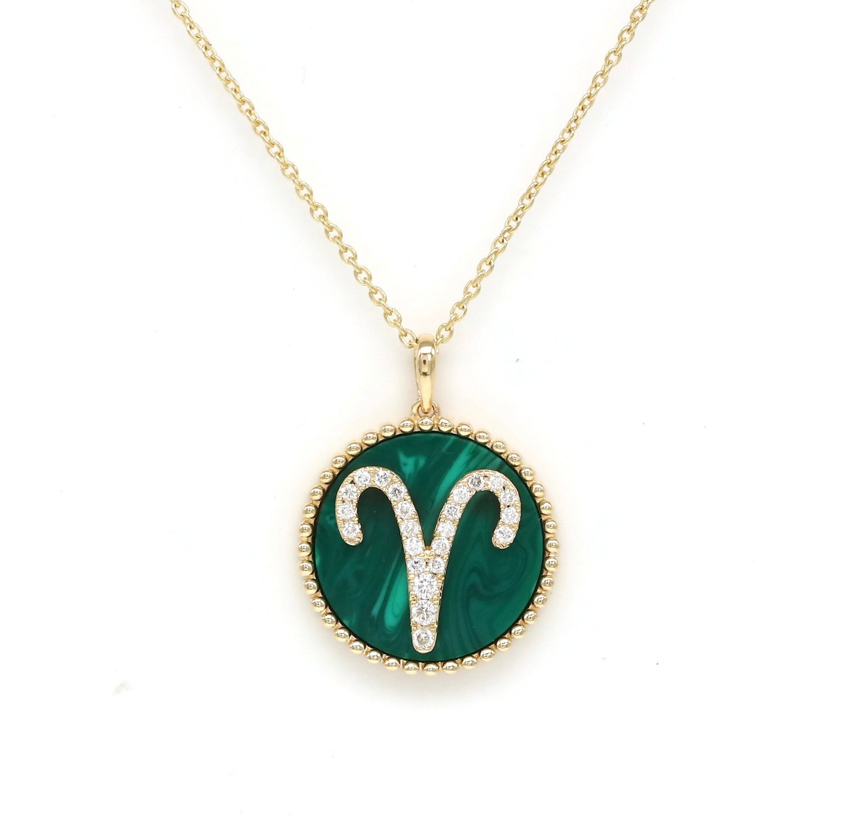 14K Gold Malachite & Diamond Aries Zodiac Medallion Medallion ALP-227Y-ARI.ML  - Abtin & Co.