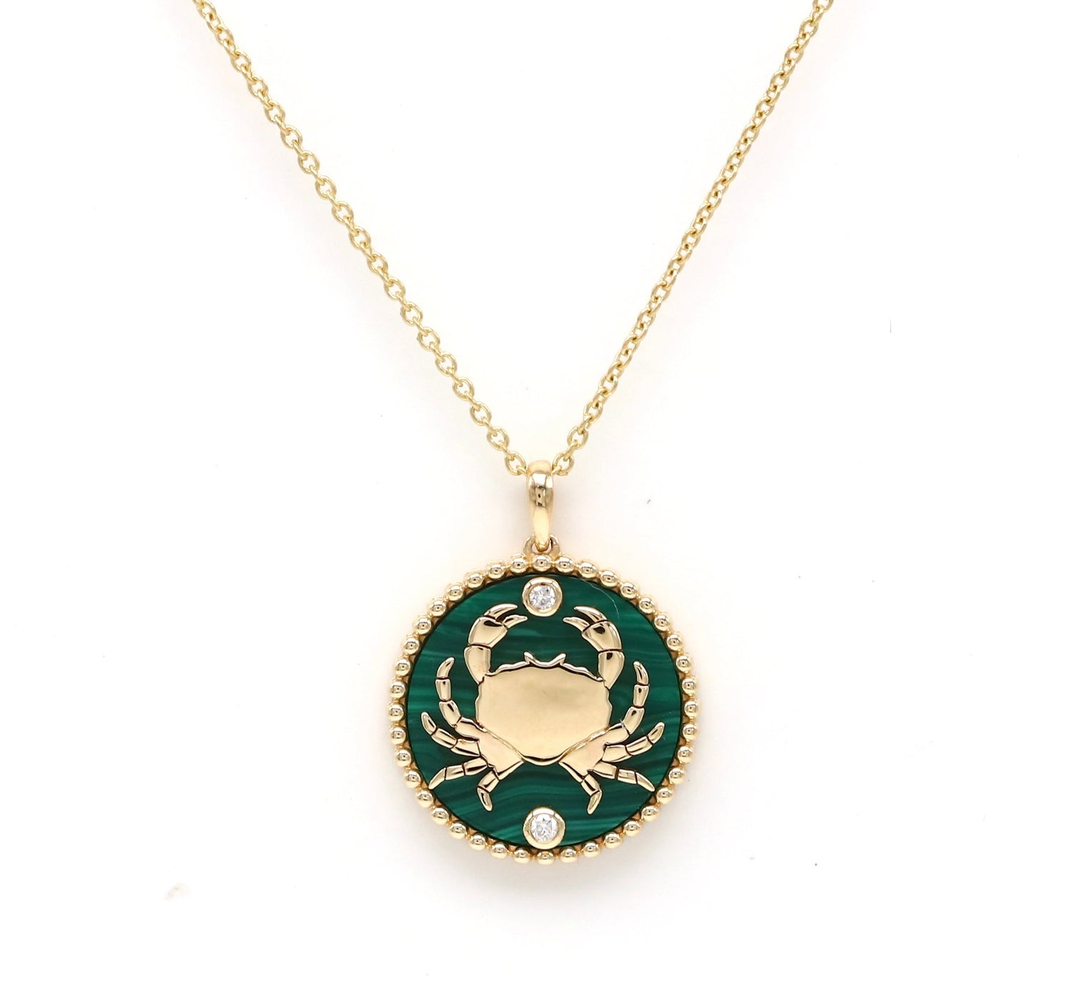 14K Gold Malachite & Diamond Cancer Horoscope Medallion Medallion ALP-225Y-CAN.ML  - Abtin & Co.