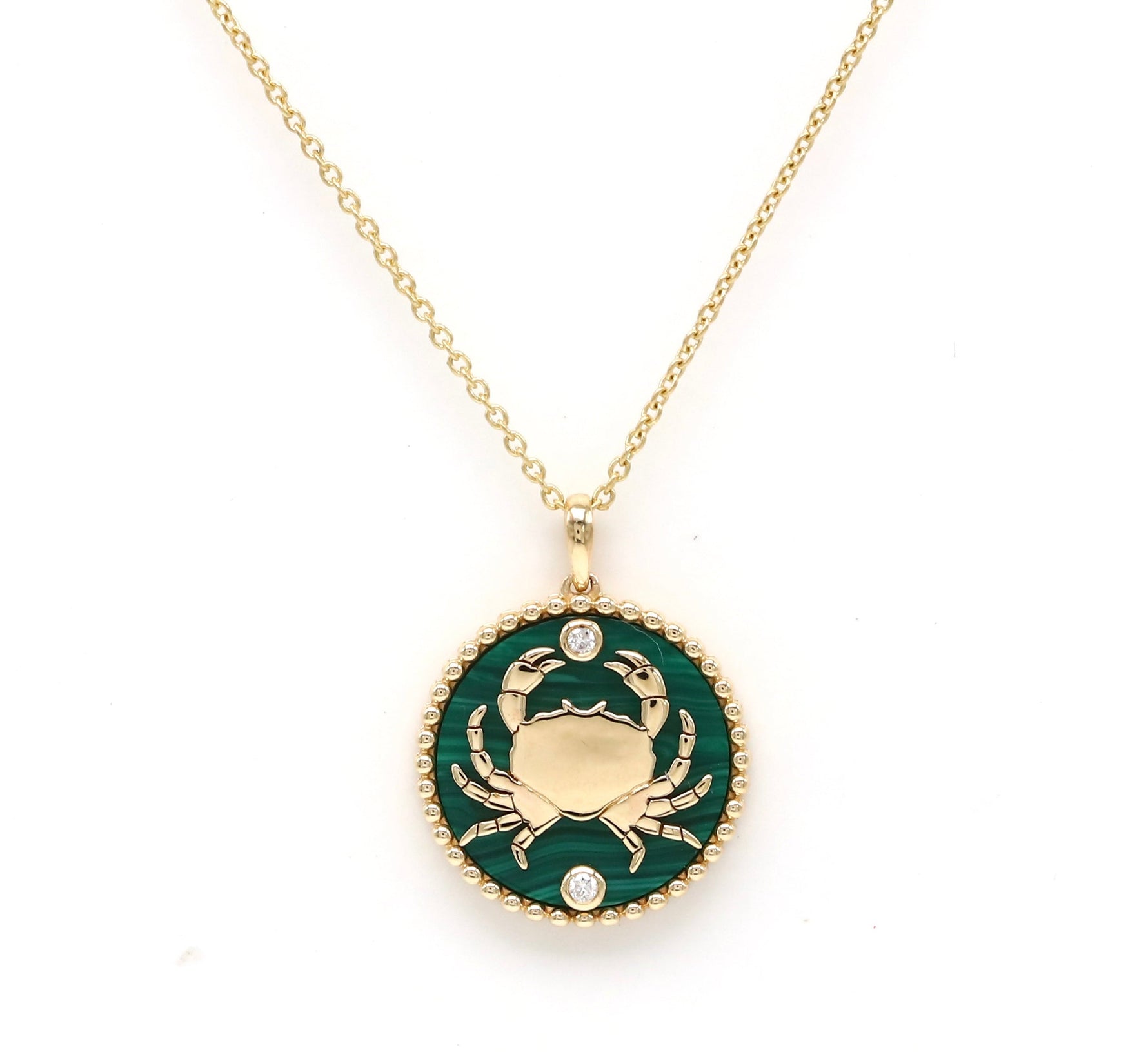 14K Gold Malachite & Diamond Cancer Horoscope Medallion Medallion ALP-225Y-CAN.ML  - Abtin & Co.