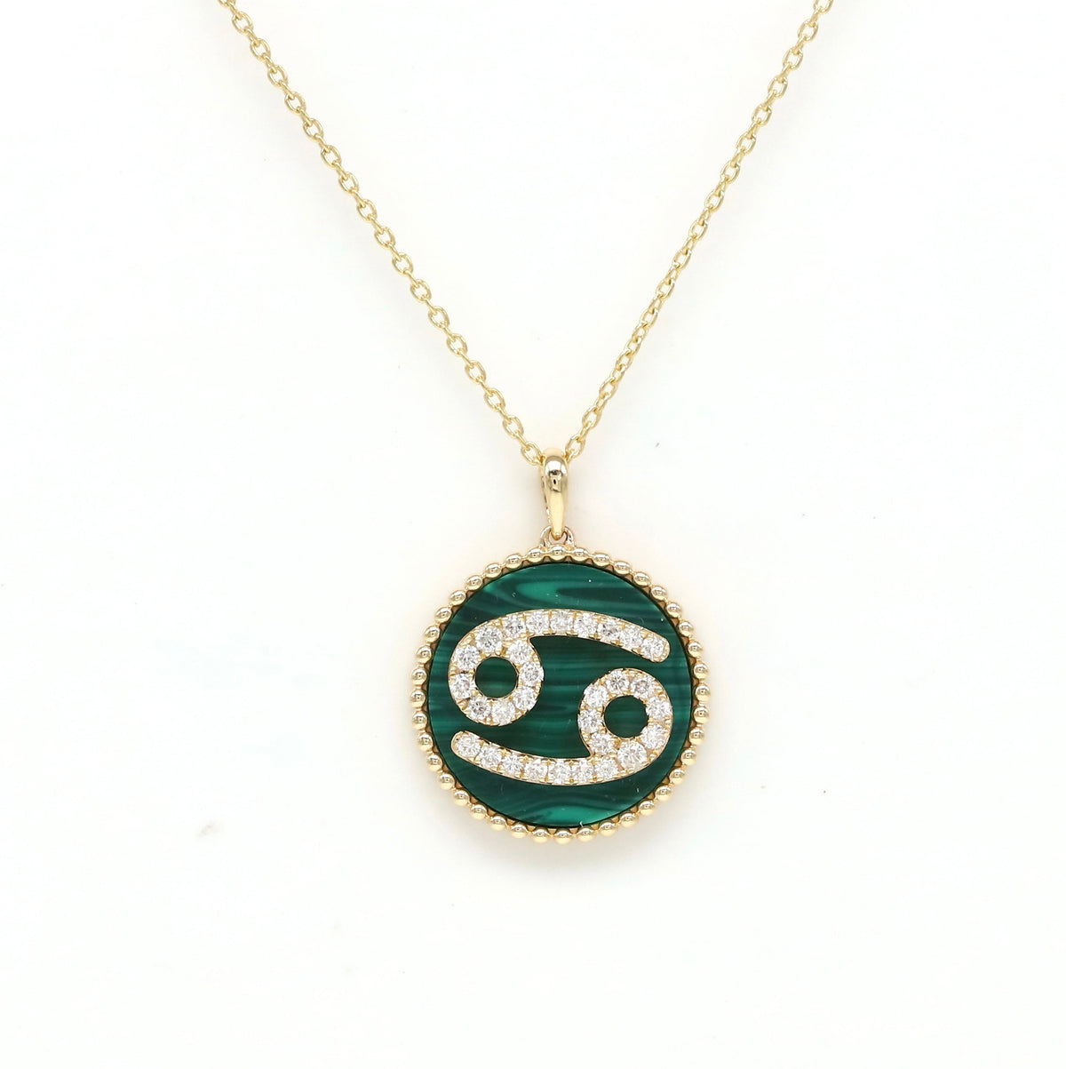 14K Gold Malachite & Diamond Cancer Zodiac Medallion Medallion   - Abtin & Co.