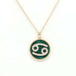 14K Gold Malachite & Diamond Cancer Zodiac Medallion Medallion   - Abtin & Co.