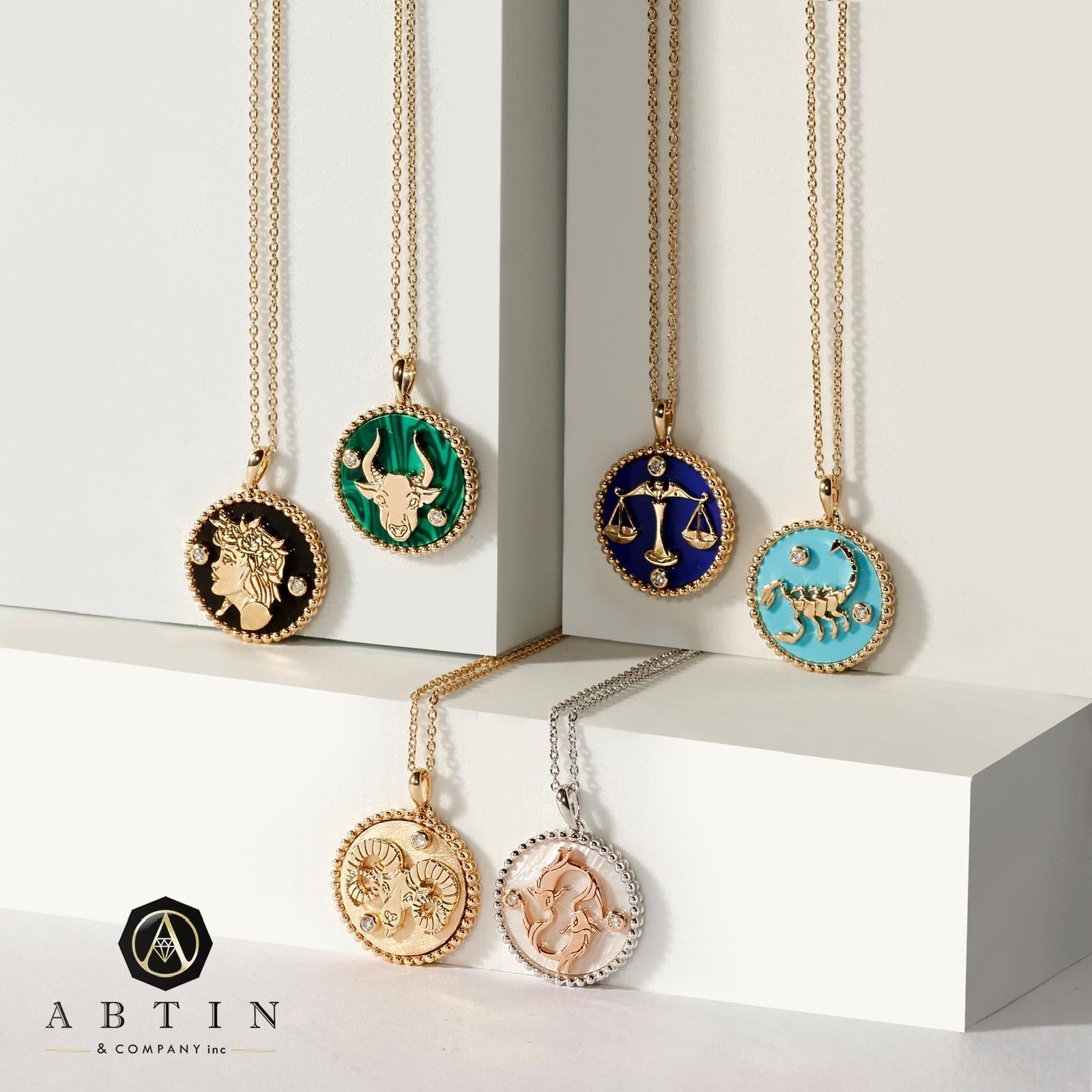 14K Gold Malachite & Diamond Capricorn Horoscope Medallion Medallion ALP-225Y-CAP.ML  - Abtin & Co.