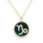 14K Gold Malachite & Diamond Capricorn Zodiac Medallion Medallion ALP-227Y-CAP.ML  - Abtin & Co.