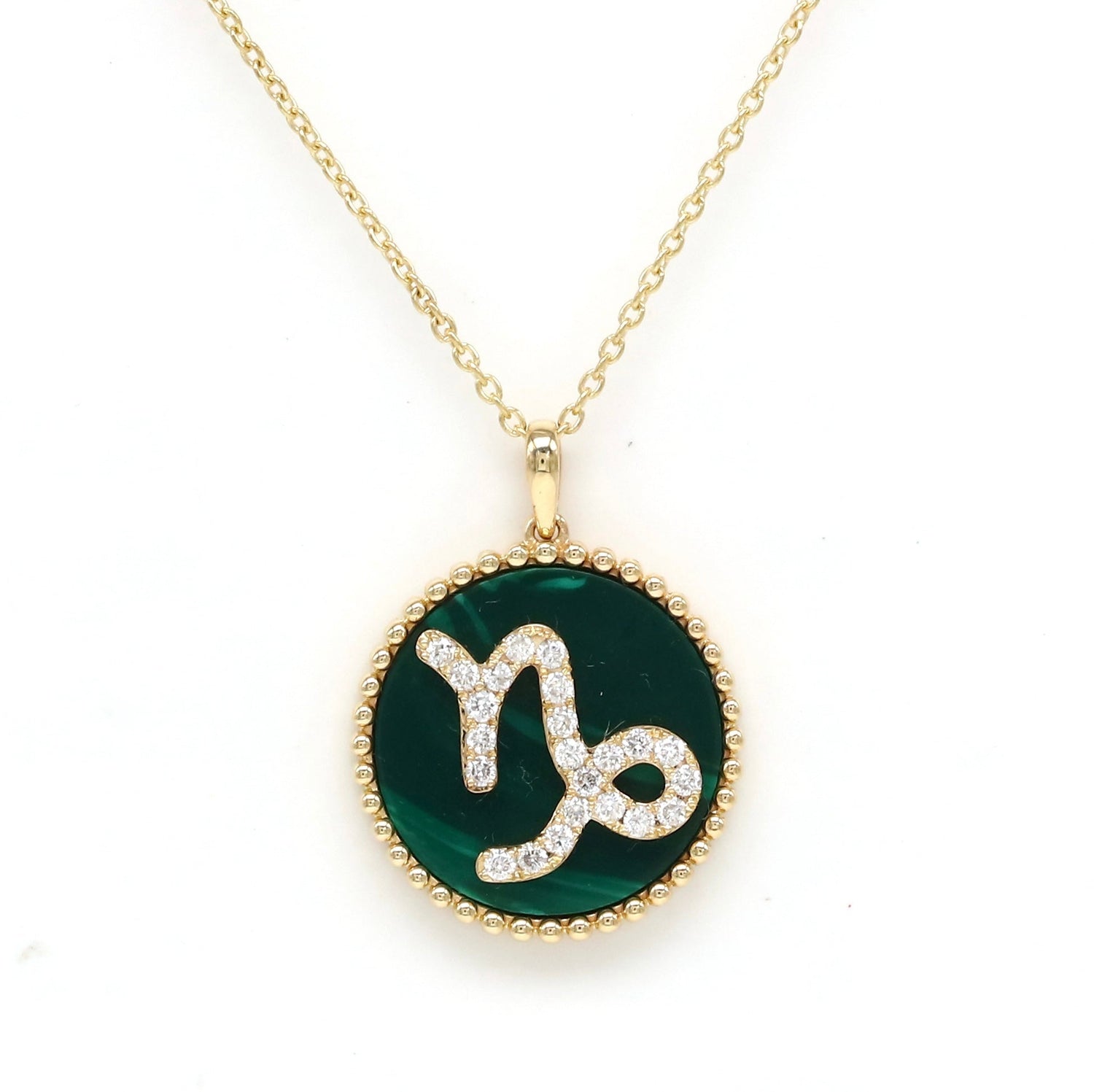 14K Gold Malachite & Diamond Capricorn Zodiac Medallion Medallion ALP-227Y-CAP.ML  - Abtin & Co.