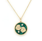 14K Gold Malachite & Diamond Gemini Horoscope Medallion Medallion ALP-225Y-GEM.ML  - Abtin & Co.