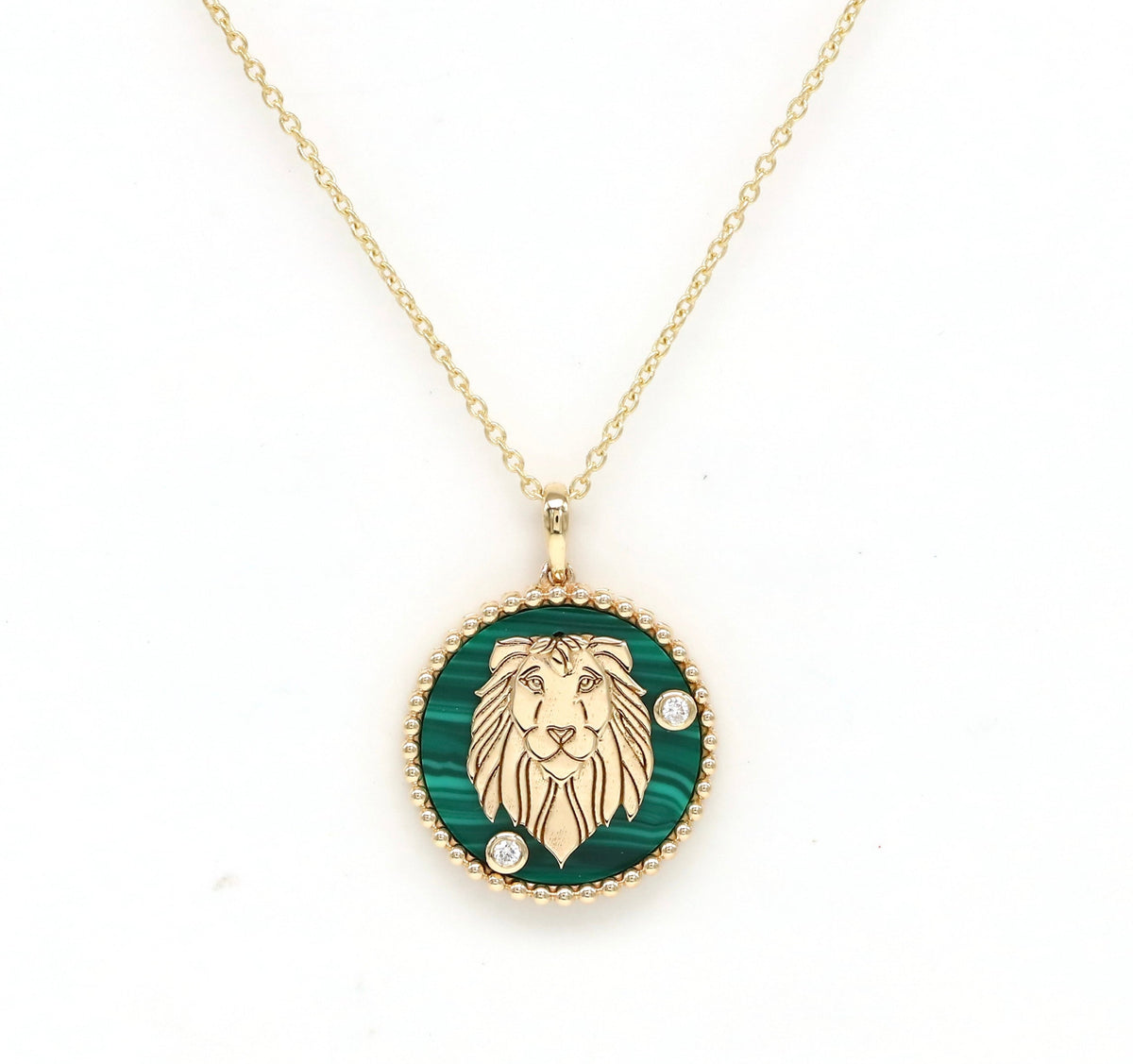 14K Gold Malachite & Diamond Leo Horoscope Medallion Medallion ALP-225Y-LEO.ML  - Abtin & Co.