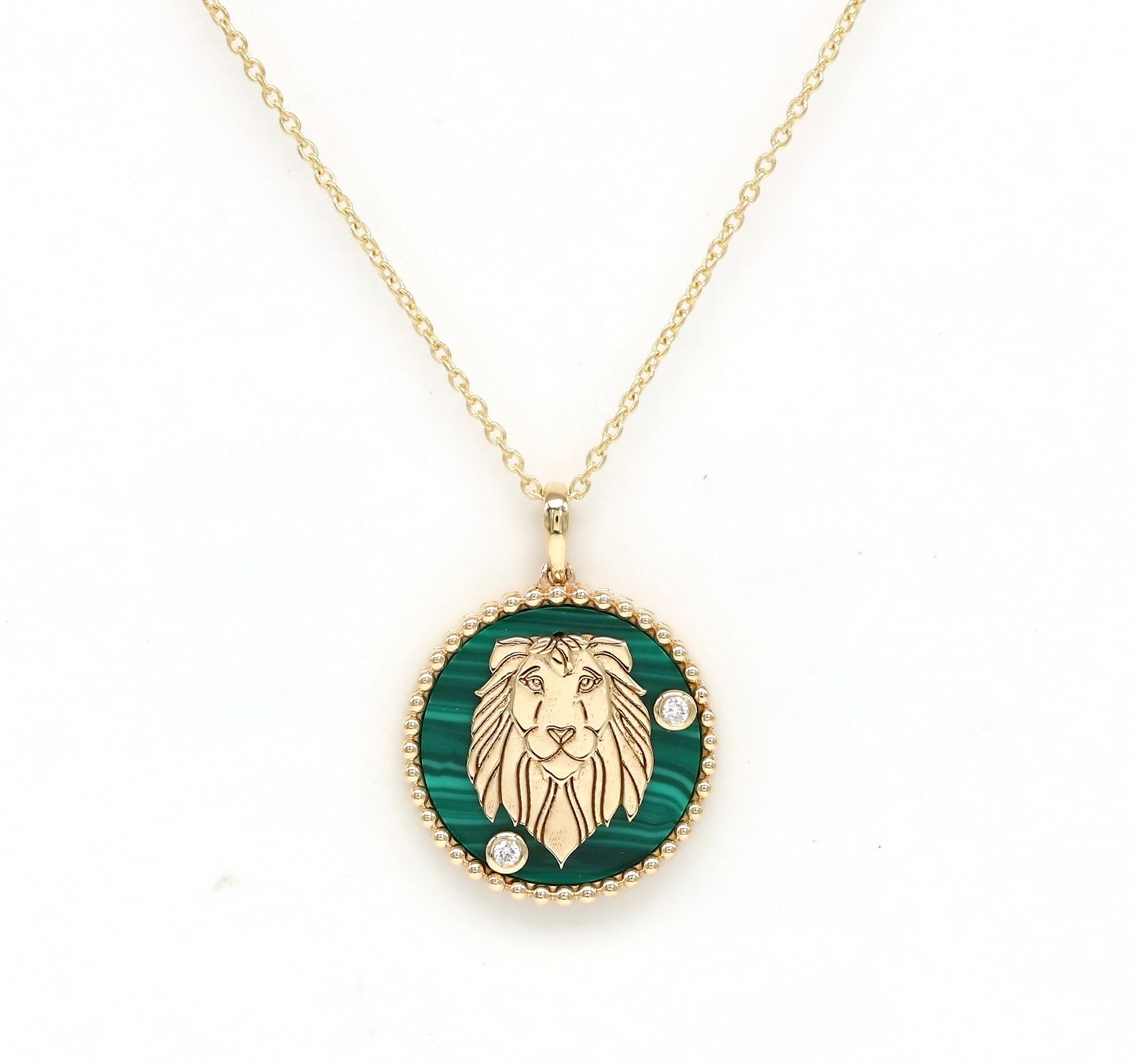 14K Gold Malachite & Diamond Leo Horoscope Medallion Medallion ALP-225Y-LEO.ML  - Abtin & Co.